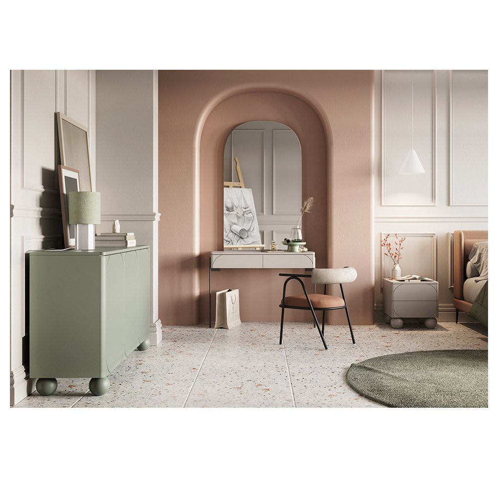 Lomadox Schlafzimmer-Set SPLIT-141, (Spar-Set, 3-tlg., Sideboard Nachtkommode Schminktisch), kaschmir oliv grün matt Kugelfüße grifflos Softclose Push-to-open von Lomadox