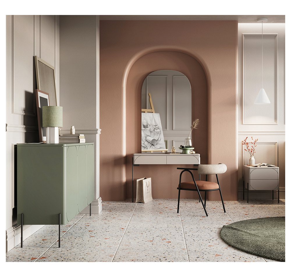 Lomadox Schlafzimmer-Set SPLIT-141, (Spar-Set, 3-tlg., Sideboard Nachtkommode Schminktisch), kaschmir oliv grün matt Metallfüße grifflos Softclose Push-to-open von Lomadox