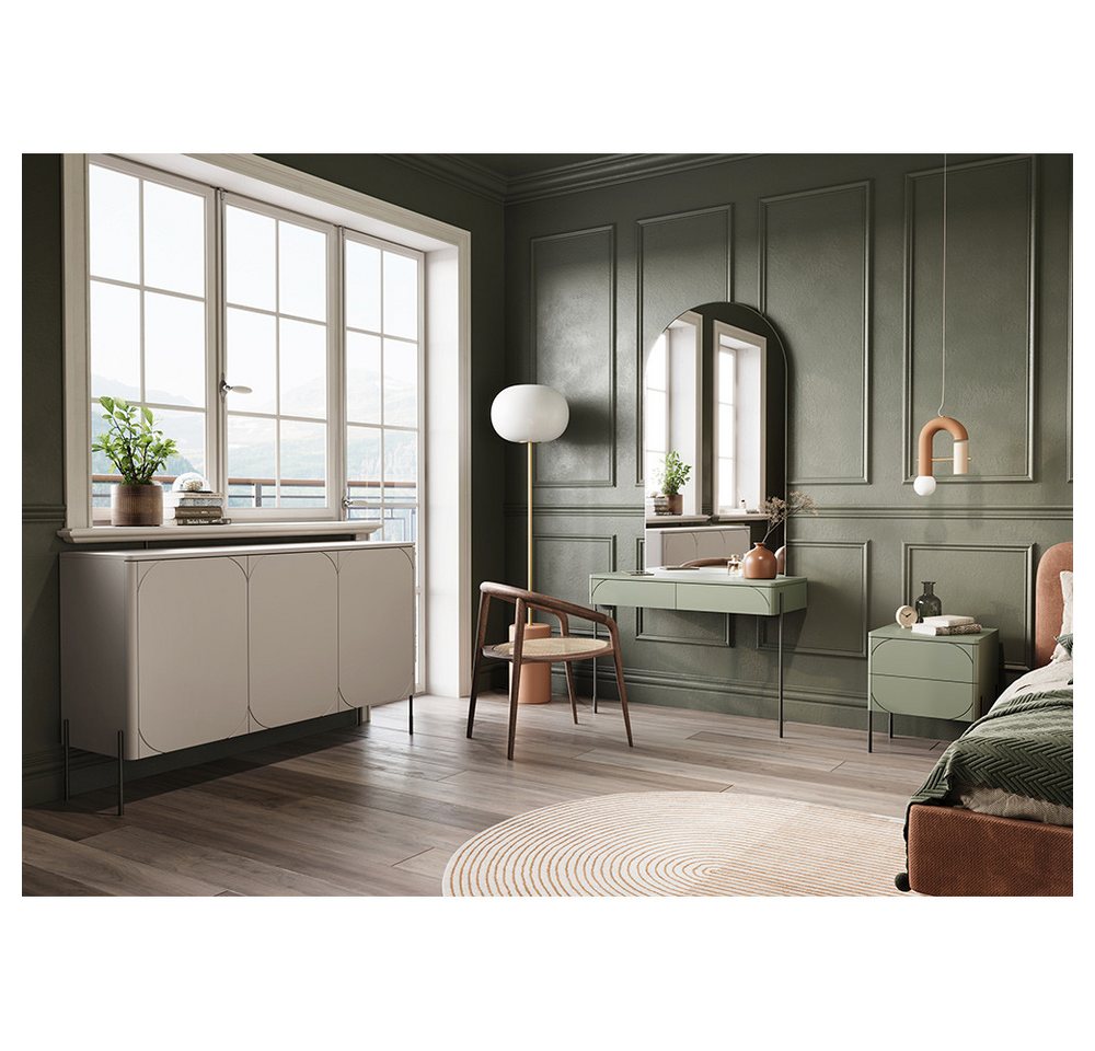 Lomadox Schlafzimmer-Set SPLIT-141, (Spar-Set, 3-tlg., Sideboard Nachtkommode Schminktisch), kaschmir oliv grün matt Metallfüße grifflos Softclose Push-to-open von Lomadox