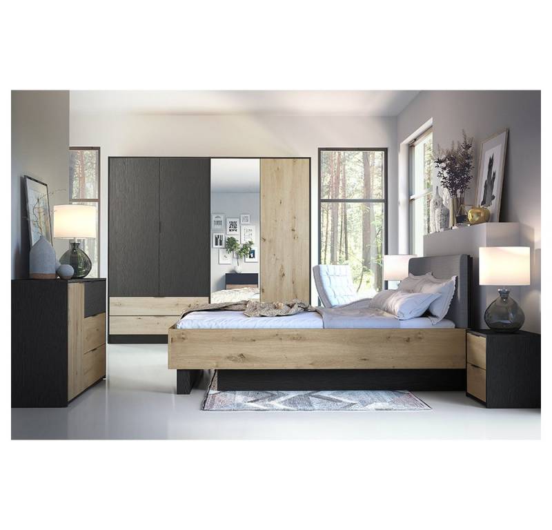 Lomadox Schlafzimmer-Set UTRECHT-166, (Spar-Set, 5-tlg., Bettgestell Nachttische Kleiderschrank Kommode), in Eiche und graphit, Bett 160x200cm, aufklappbares Lattenrost von Lomadox