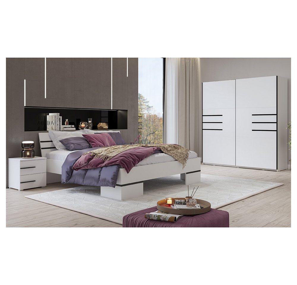 Lomadox Schlafzimmer-Set VALLETTA-83, (Spar-Set, 4-St), mit 160cm Bett und Schwebetürenschrank, weiß von Lomadox