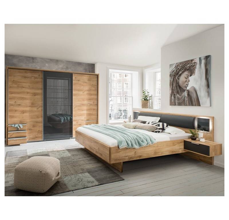 Lomadox Schlafzimmer-Set VIESTE-43, (Spar-Set, 2-tlg), mit Bett 160x200, graphit mit Eiche von Lomadox