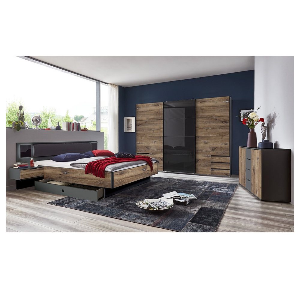 Lomadox Schlafzimmer-Set VIESTE-43, (Spar-Set, 5-St), mit Bett 160x200, graphit mit Eiche von Lomadox
