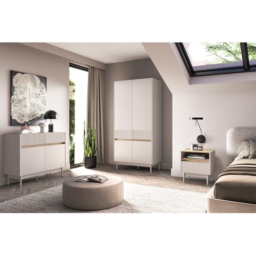 Lomadox Schlafzimmer-Set in Kaschmir matt mit Eiche Rillenoptik modern 92 cm Kleiderschrank, Kommode, Nachtschrank 3-teilig Lomadox Schlafzimmer-Set in Kaschmir matt mit Eiche Rillenoptik modern 92 cm Kleiderschrank, Kommode, Nachtschrank 3-teilig von Lomadox