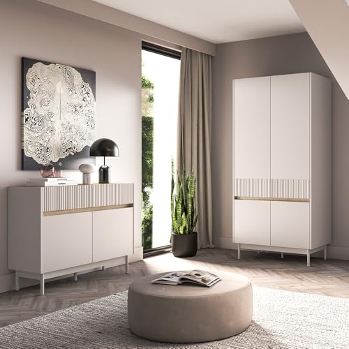 Lomadox Schlafzimmer-Set in Kaschmir mit Eiche Rillenoptik modern Kleiderschrank 92 cm & Kommode, 2-teilig Lomadox Schlafzimmer-Set in Kaschmir mit Eiche Rillenoptik modern Kleiderschrank 92 cm & Kommode, 2-teilig von Lomadox