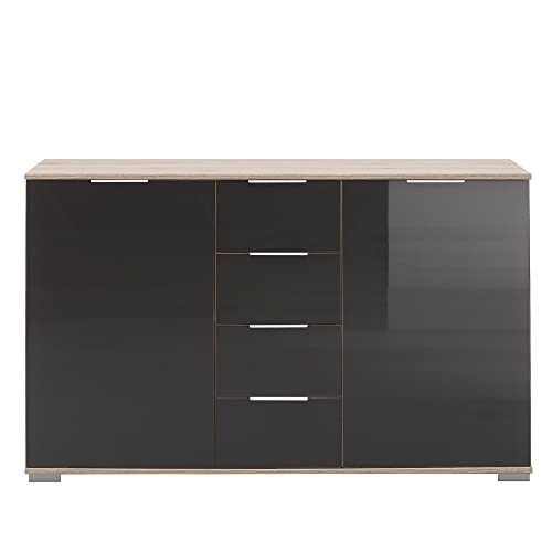 Lomadox Schlafzimmer Sideboard in Eiche sägerau Nb. mit grauem Glas, B/H/T ca. 130/83/41 cm von Lomadox