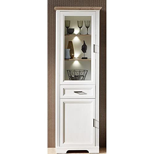 Lomadox Schmale Landhaus Vitrine inkl. LED in Pinie hell & Artisan Eiche Nb. - Breite: 66 cm von Lomadox