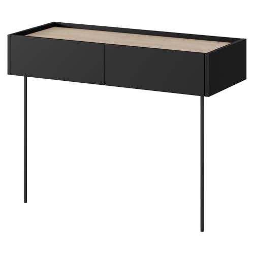 Lomadox Schminktisch Sekretär Konsole mit 100 cm Breite in schwarz matt und Eiche, mit 2 Schubladen, modern, grifflos, Softclose von Lomadox
