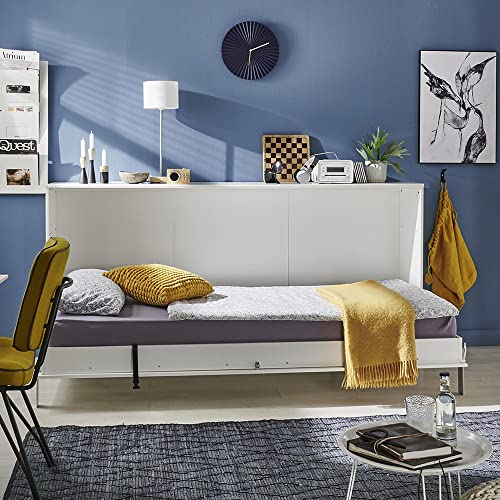Lomadox Schrankbett 90x200 cm mit Lattenrost weiß Jugendbett Gästebett Klappbett Raumsparbett von Lomadox