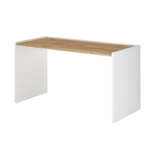 Lomadox Schreibtisch Arbeitsplatz Homeoffice, weiß mit Eiche, B/H/T ca. 143/76/62 cm von Lomadox