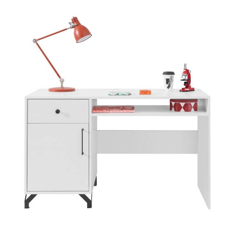 Lomadox Schreibtisch BEND-133, Arbeitstisch Home Office modern weiß 125x76x55 cm von Lomadox