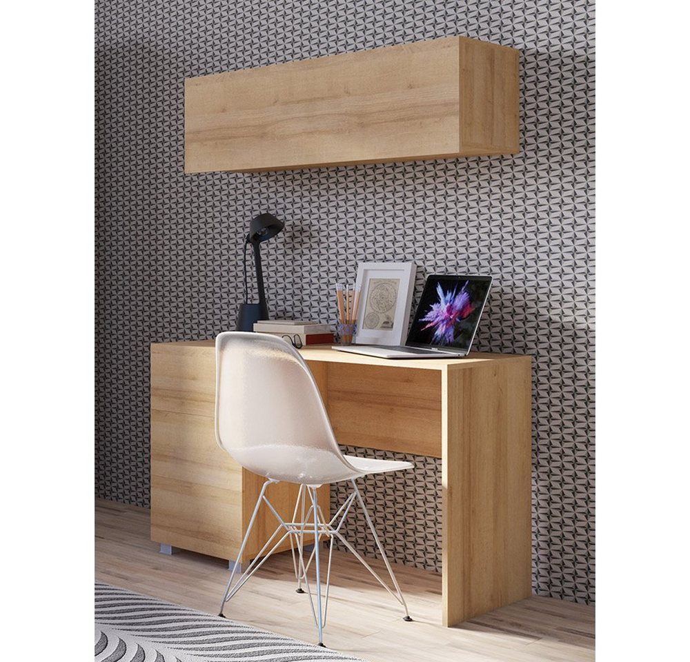 Lomadox Schreibtisch CAIRNS-132, Arbeitstisch mit Regal in Eiche Nb., Modern, grifflos von Lomadox