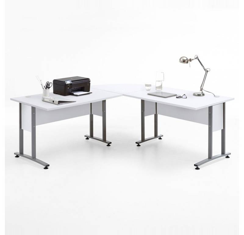 Lomadox Schreibtisch COLUMBUS-10, weiß matt - 200x75x200 cm von Lomadox