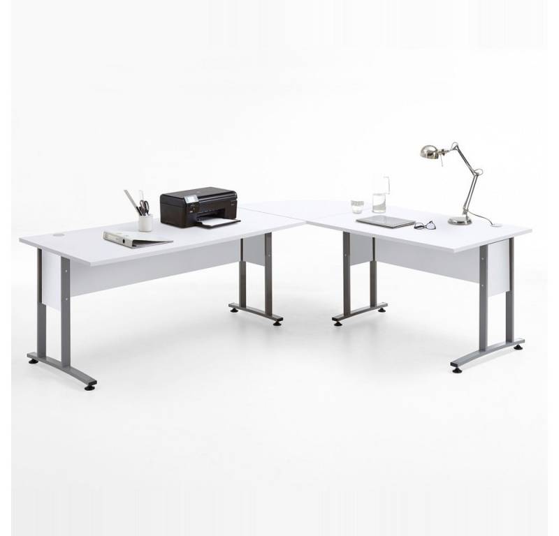Lomadox Schreibtisch COLUMBUS-10, weiß matt - 240x75x200 cm von Lomadox