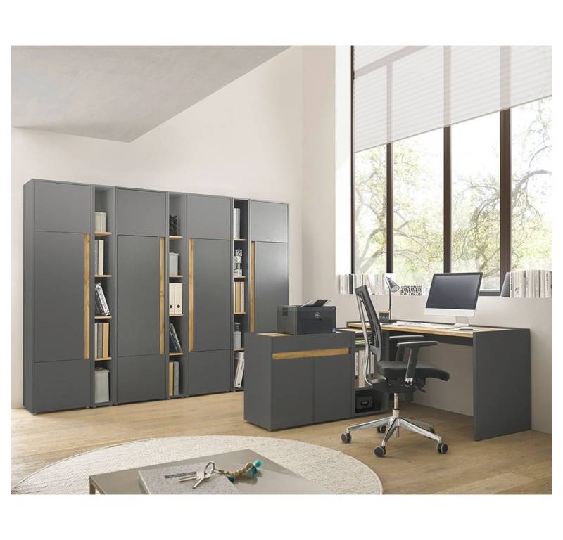 Lomadox Büromöbel-Set CRISP-61, (Spar-Set, 10-tlg., Schreibtisch Regal Aktenschrank Kommode Aktenregal), Büroausstattung Büroschrank Set anthrazit mit Eiche, grifflose Optik Lomadox Büromöbel-Set CRISP-61, (Spar-Set, 10-tlg., Schreibtisch Regal Aktenschrank Kommode Aktenregal), Büroausstattung Büroschrank Set anthrazit mit Eiche, grifflose Optik von Lomadox