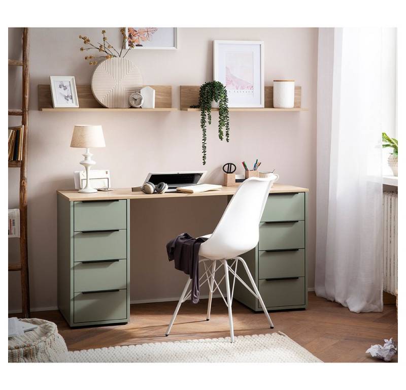 Lomadox Büromöbel-Set EDEN-80, (Spar-Set, 3-tlg., Wandregal Arbeitstisch), in Eiche pistazie grün Arbeitszimmer modern von Lomadox