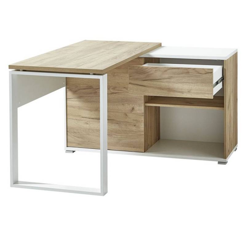 Lomadox Schreibtisch GENT-01, Navarra Eiche Nb. und weiß 120x75x117cm von Lomadox