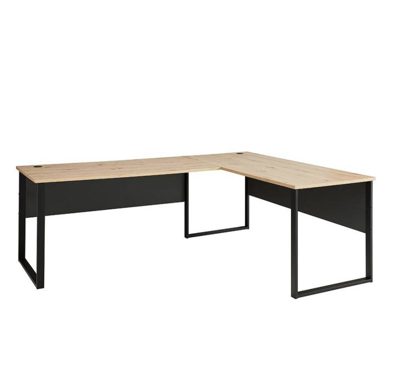 Lomadox Schreibtisch MANRESA-36, Winkelschreibtisch, graphit mit Eiche von Lomadox