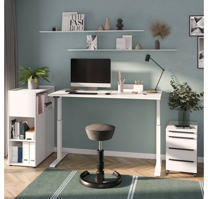 Lomadox Schreibtisch MEMPHIS-01, weiß, mit Schreibtisch 160x80cm, stufenlos elektrisch verstellbar von Lomadox