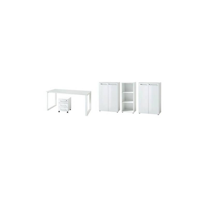 Lomadox Büromöbel-Set MONTERO-01, (Spar-Set, Bürocontainer Büroschrank Aktenregal), Aktenschrank Regal weiß mit Glasfronten mit Container : 210x120x37 cm von Lomadox