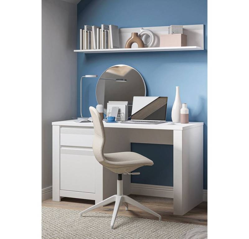 Lomadox Büromöbel-Set NAVA-129, (Spar-Set, 2-tlg., Computertisch Regal), Arbeitstisch Wandboard 130 cm weiß Jugendzimmer Arbeitszimmer von Lomadox