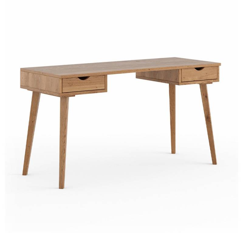 Lomadox Schreibtisch SIENA-163, Laptoptisch Schminktisch mit 2 Schubladen Eiche massiv von Lomadox