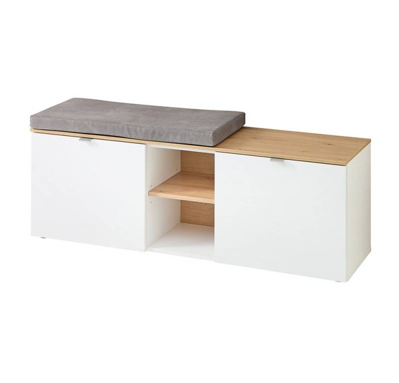 Lomadox Schuhbank BLISS-36, Bank Garderobe Flur inkl. Sitzpolster weiß matt Eiche 128x49,3x37,4 cm von Lomadox