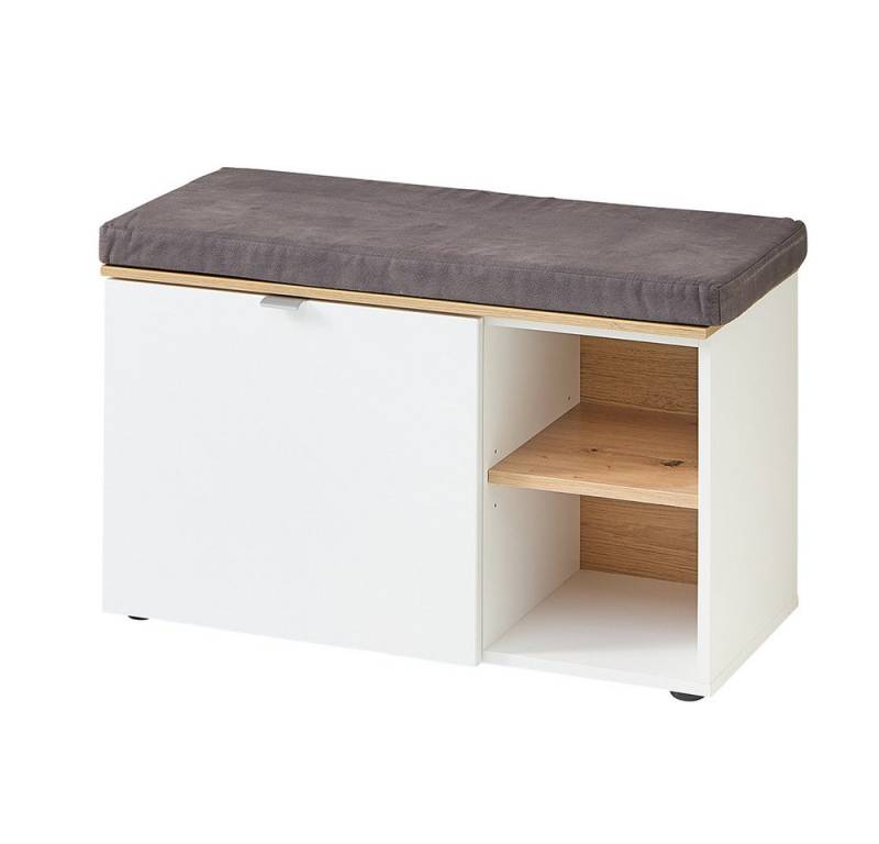 Lomadox Schuhbank BLISS-36, Bank Garderobe Flur inkl. Sitzpolster weiß matt Eiche 78x49,3x37,4 cm von Lomadox