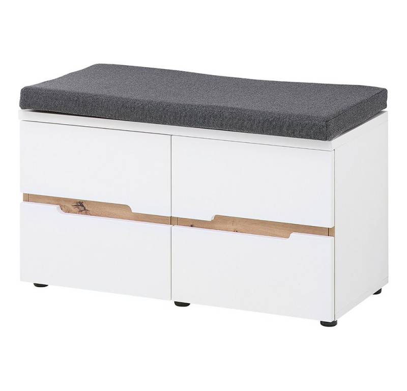Lomadox Schuhbank MANRESA-36-WHITE, 80 cm breit, wei mit Eiche, inkl. Sitzpolster von Lomadox