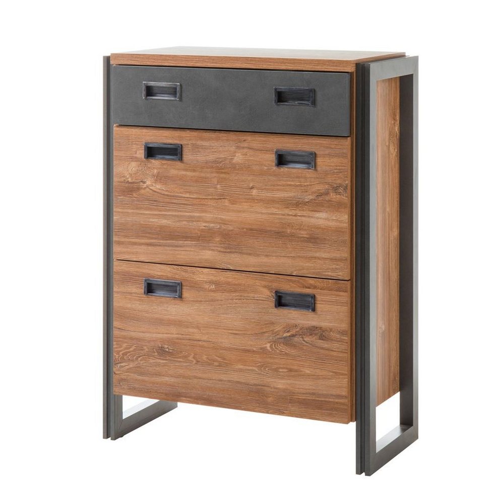 Lomadox Schuhschrank DALLAS-61 im Industrial Design Stirling Oak Nb. mit Matera Anthrazit 75x100x40cm von Lomadox