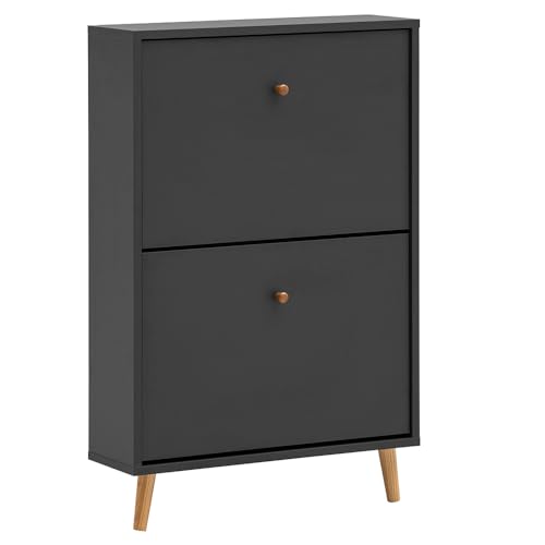 Lomadox Schuhschrank Schuhkipper mit 2 Klappen in anthrazit Platz für 6 Paar Schuhe modern schmaler Flur Diele Eingangsbereich von Lomadox