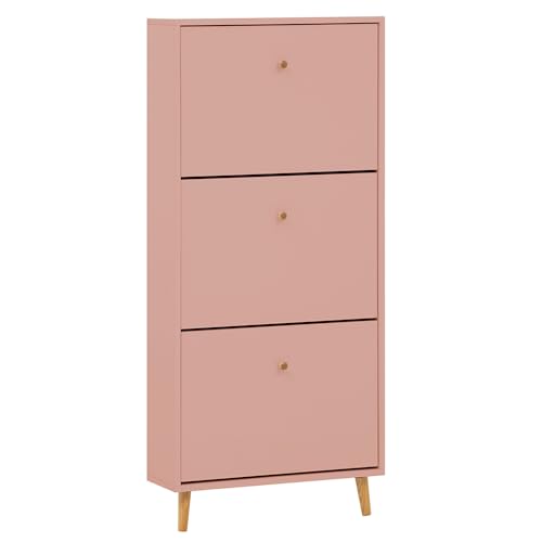Lomadox Schuhschrank Schuhkipper mit 3 Klappen in rosa apricot Platz für 9 Paar Schuhe modern schmaler Flur Diele Eingangsbereich von Lomadox