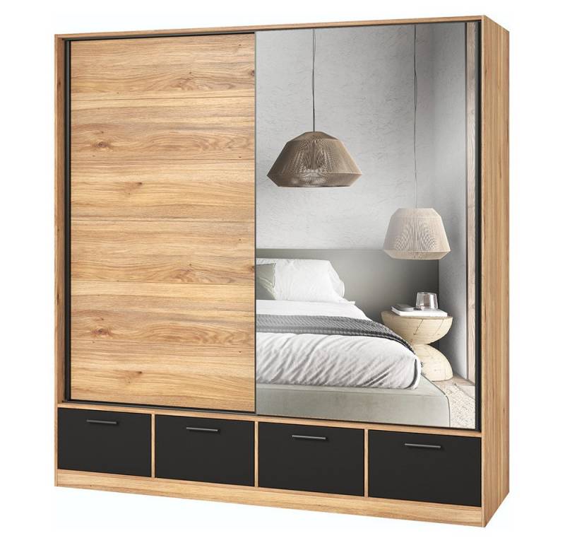 Lomadox Schwebetürenschrank BIRMINGHAM-83 200 cm breit, Eiche mit schwarz von Lomadox