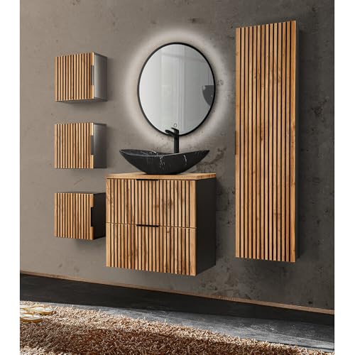 Lomadox Set Waschtisch Unterschrank 60 cm Keramik Waschbecken Spiegel Hochschrank 3X Hängeschrank anthrazit mit Eiche Nb. Rillen schwarz Lomadox Set Waschtisch Unterschrank 60 cm Keramik Waschbecken Spiegel Hochschrank 3X Hängeschrank anthrazit mit Eiche Nb. Rillen schwarz von Lomadox