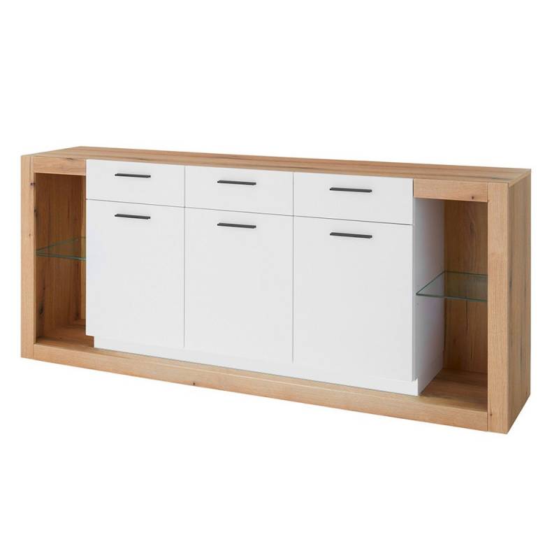 Lomadox Sideboard BELLAGIO-61, Sideboard in weiß mit Eiche 198 cm breit mit viel Stauraum von Lomadox