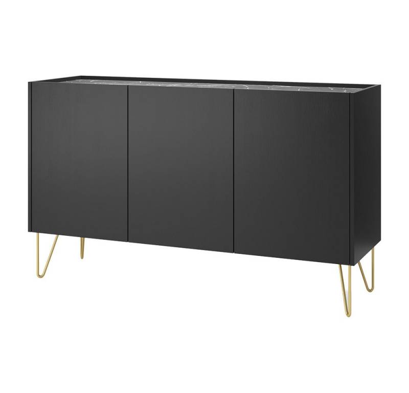 Lomadox Sideboard HERMOSILLO-160, Kommode Anrichte, graphit, Oberboden mit Marmoroptik, 144cm breit von Lomadox