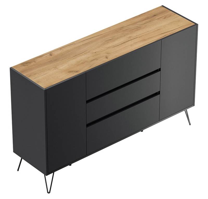 Lomadox Sideboard INDIANAPOLIS-02, 155cm breit, graphit mit Eiche, grifflos von Lomadox