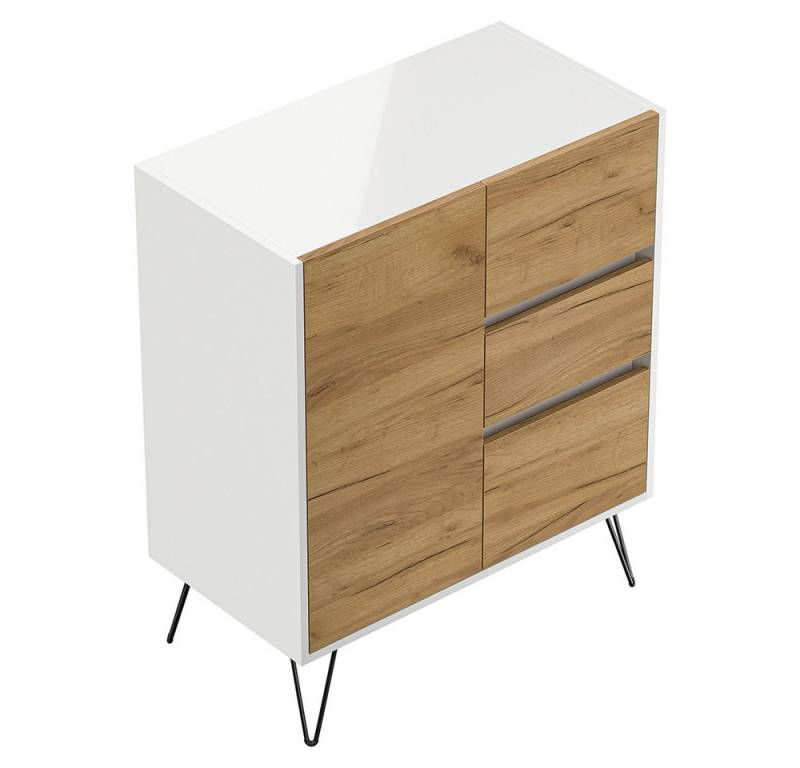 Lomadox Sideboard INDIANAPOLIS-02, 79cm breit, weiß Hochglanz mit Eichee, grifflos von Lomadox