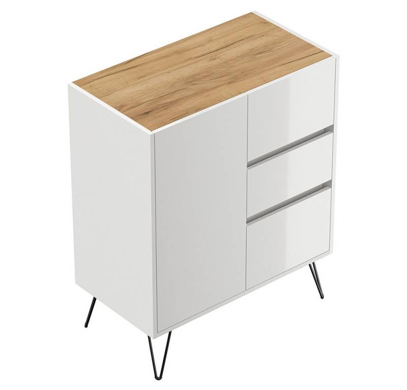 Lomadox Sideboard INDIANAPOLIS-02, 79cm breit, weiß Hochglanz mit Eichee, grifflos von Lomadox