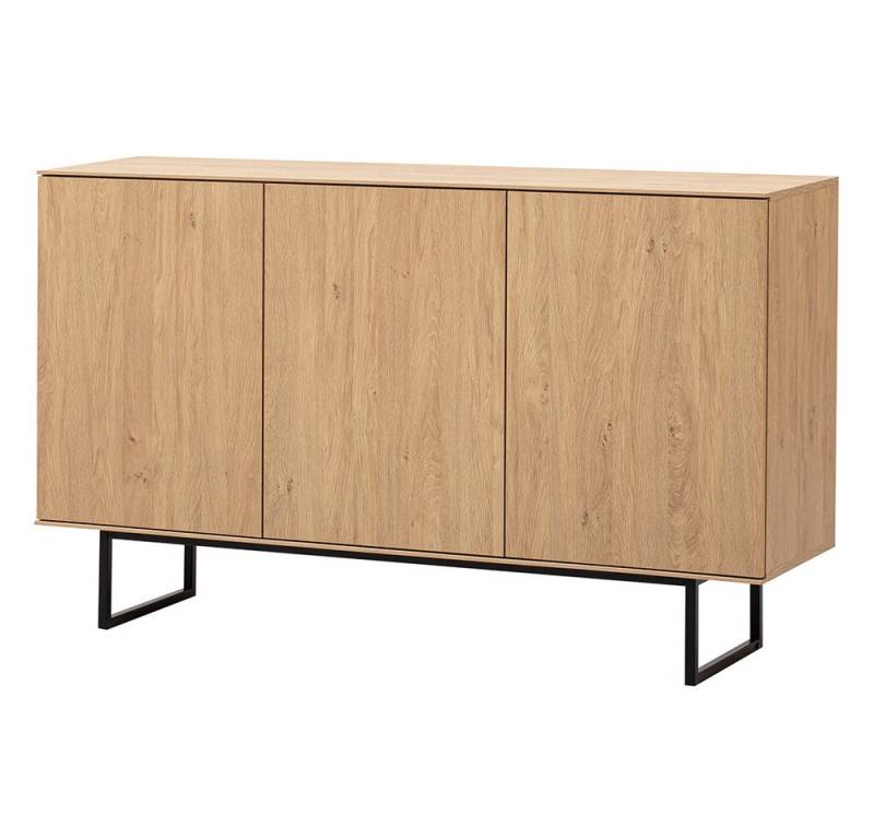 Lomadox Sideboard KASOL-61, Eiche Dekor 150 cm 3-türig grifflos Push-to-open Metallgestell schwarz von Lomadox