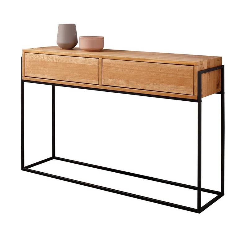 Lomadox Sideboard KENTON-69, Eiche Wildeiche massiv geölt Metallgestell Push-to-open 123x80x35 cm von Lomadox