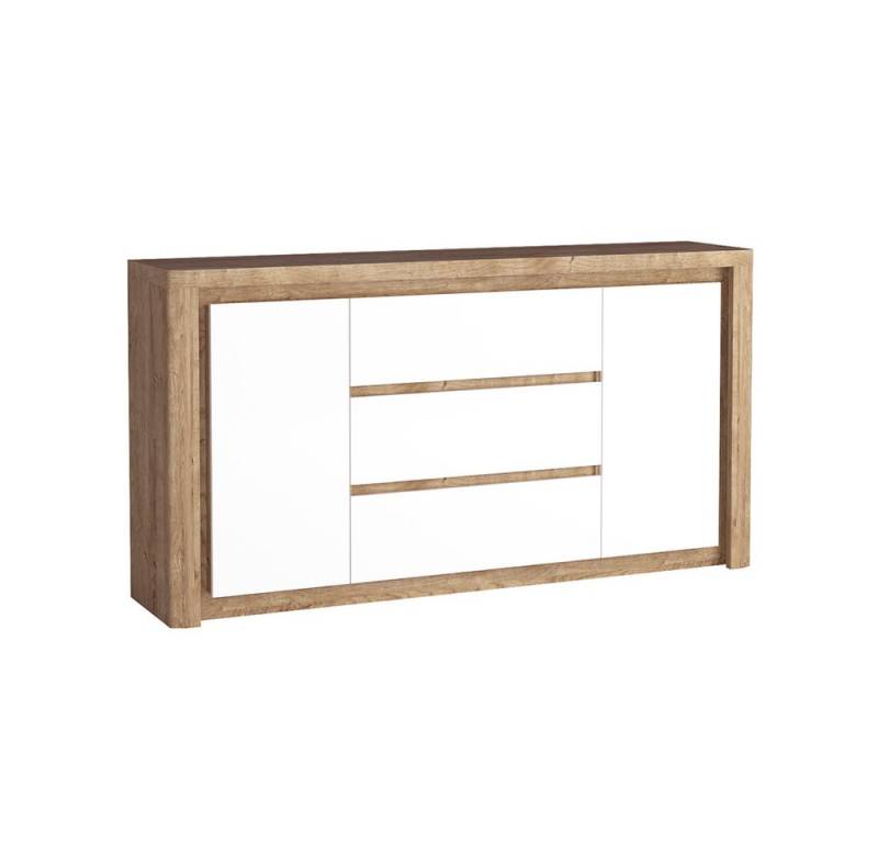 Lomadox Sideboard LATINA-161, Kommode mit Beleuchtung Schrank modern weiß Hochglanz mit Eiche von Lomadox