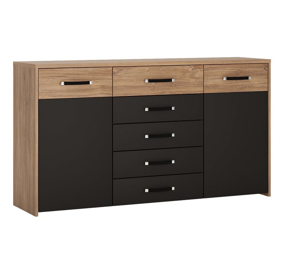 Lomadox Sideboard MANAGUA-129, Kommode, 5 Schubkästen, 2 Türen, Eiche mit schwarz matt von Lomadox