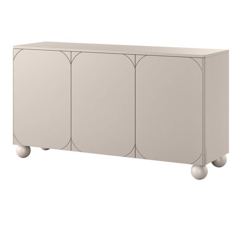 Lomadox Sideboard SPLIT-141, kaschmir beige matt 150 cm Kugelfüße grifflos Push-to-open Softclose von Lomadox