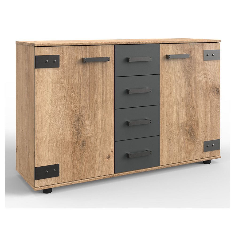 Lomadox Sideboard SUNDERLAND-43, Eiche graphit grau Industrial Design Kommode 130x83x41 cm von Lomadox
