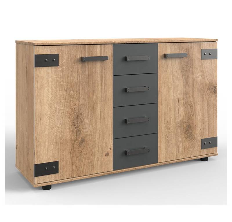 Lomadox Sideboard SUNDERLAND-43, Eiche graphit grau Industrial Design Kommode 130x83x41 cm von Lomadox