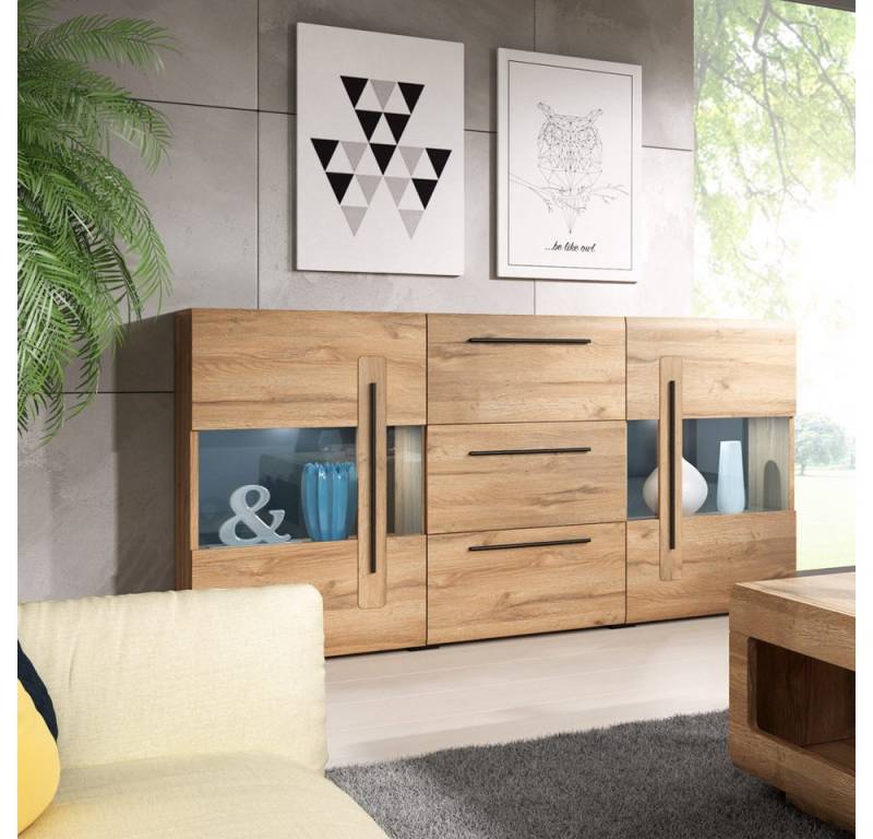 Lomadox Sideboard TURDA-83, Grandson Nb. mit Glas Elementen inkl. LED Beleuchtung 180/103/39 cm von Lomadox