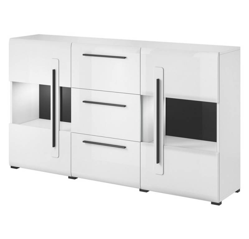 Lomadox Sideboard TURDA-83, weiß Hochglanz mit LED Beleuchtung und Metallgriffen, : 180/103/39 cm von Lomadox