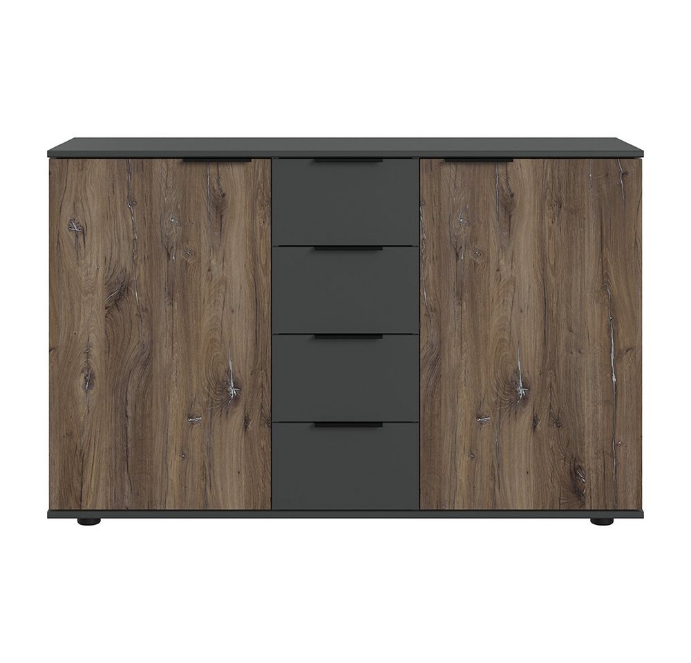 Lomadox Sideboard VIESTE-43, 130cm breit, 4 Schubladen, 2 Türen, graphit mit Eiche von Lomadox