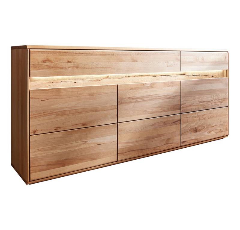 Lomadox Sideboard WELLAND-69, 184 cm breit, Kernbuche massiv geölt mit LED-Beleuchtung von Lomadox